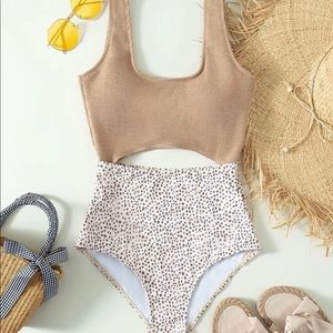Shein Dalmatian Print Cut Out One Piece Swimsuit
